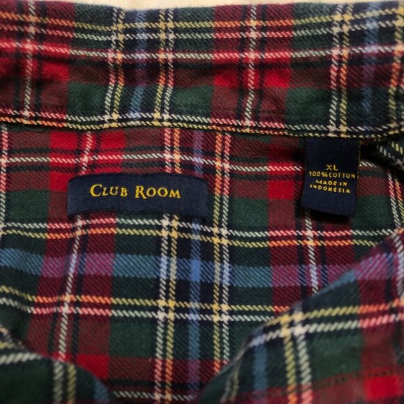 Club Room 100% Cotton Checkered Flannel Size XL Red Green Blue Long Sleeve - Picture 9 of 15